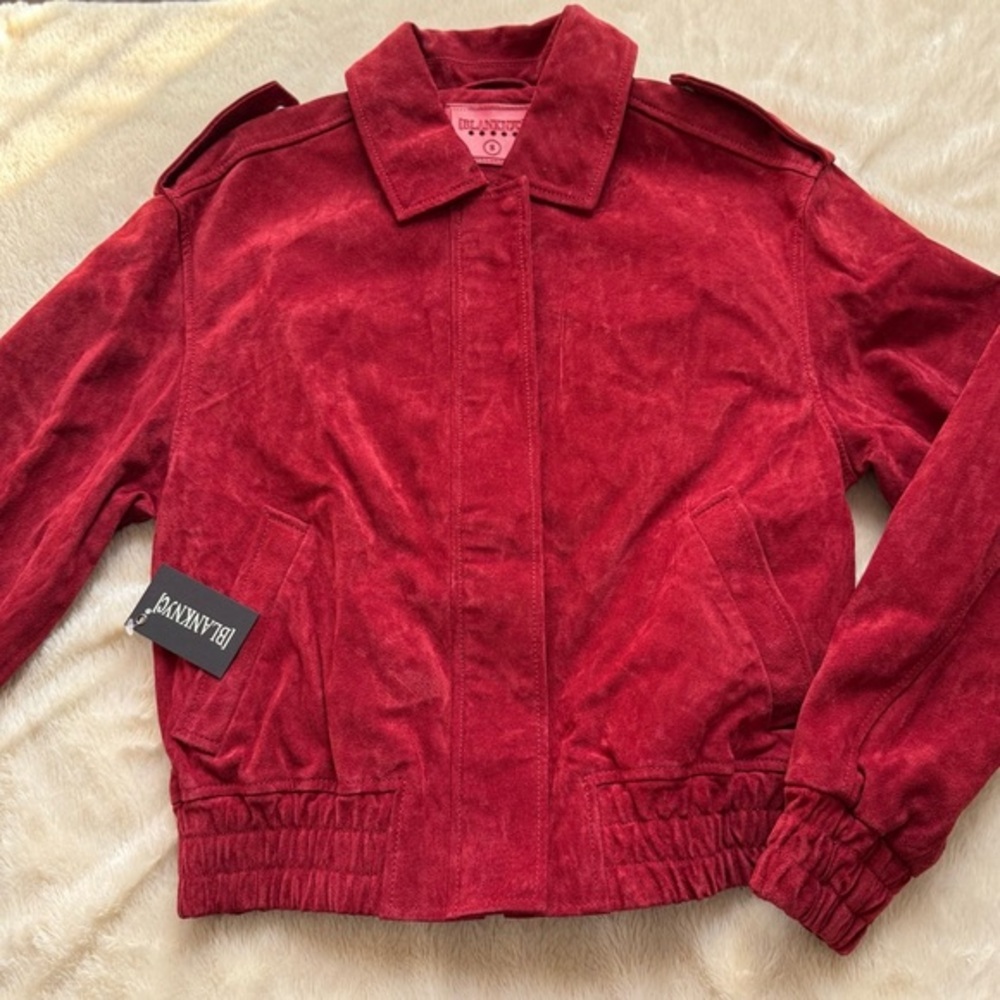 NWT BLANKNYC Red Suede Leather Moto Bomber Jacket Cherry Womens Small - Picture 1 of 7